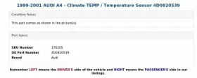 4D0820539 AUDI Climate Temperature Sensor A4 #3