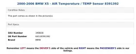 64118391392 BMW Air Temperature Sensor X5 #3