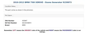 64119159973 BMW Xdrive Ozone Generator 750I #3