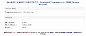 64119238085 BMW Xdrive Cabin Air Temperature Sensor 328D #3