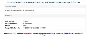 64119289142 BMW Air Auc Sensor X5 XDRIVE35I F15 #3