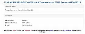 0075421318 MERCEDES Air Temperature Sensor 600SL #3