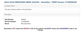 1729058200 MERCEDES Humidity Sensor SLK350 #3