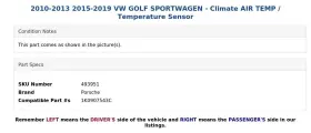 1K0907543E PORSCHE Sportwagen Climate Air Temperature Sensor #3