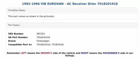 701820191E VOLKSWAGEN Ac Receiver Drier Vw Eurovan #3