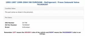 701959267 VOLKSWAGEN Refrigerant Freon Solenoid Valve Vw #3