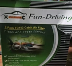 3-pack Fun Driving Cabin Air Filter Fd182 Box Damage. Fixed Price $15.00.